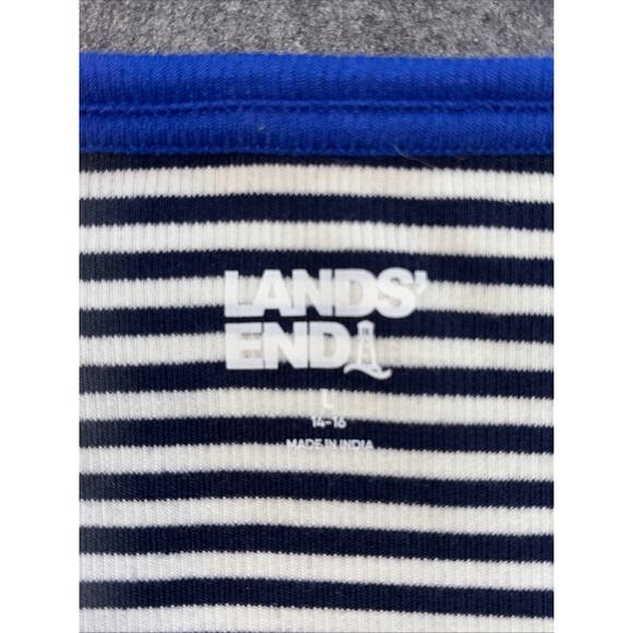 Lands' End Nautical Navy White Stripe Long Sleeve Womens Shirt Lg Coastal Preppy - Picture 3 of 8